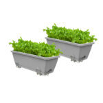 49.5cm Gray Planter Vegetable Herb Flower Outdoor Plastic Box with Holder Balcony Garden Decor Set of 2