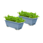 49.5cm Blue Planter Vegetable Herb Flower Outdoor Plastic Box with Holder Balcony Garden Decor Set of 2