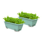 49.5cm Green Planter Vegetable Herb Flower Outdoor Plastic Box with Holder Balcony Garden Decor Set of 2