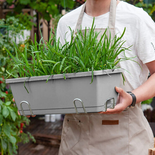 49.5cm Gray Planter Vegetable Herb Flower Outdoor Plastic Box with Holder Balcony Garden Decor Set of 3 - Image 5