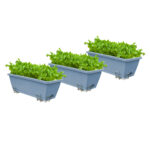 49.5cm Blue Planter Vegetable Herb Flower Outdoor Plastic Box with Holder Balcony Garden Decor Set of 3