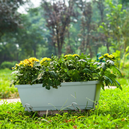 49.5cm Blue Planter Vegetable Herb Flower Outdoor Plastic Box with Holder Balcony Garden Decor Set of 3 - Image 4