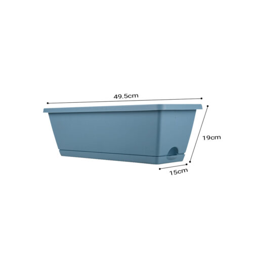 49.5cm Blue Planter Vegetable Herb Flower Outdoor Plastic Box with Holder Balcony Garden Decor Set of 3 - Image 5