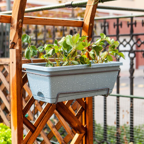 49.5cm Blue Planter Vegetable Herb Flower Outdoor Plastic Box with Holder Balcony Garden Decor Set of 3 - Image 6