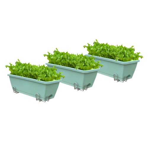 49.5cm Green Planter Vegetable Herb Flower Outdoor Plastic Box with Holder Balcony Garden Decor Set of 3