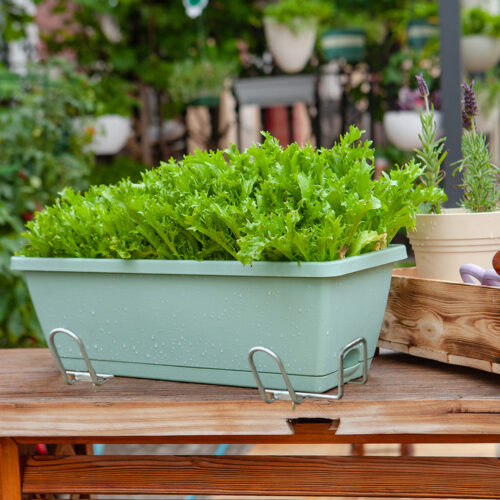 49.5cm Green Planter Vegetable Herb Flower Outdoor Plastic Box with Holder Balcony Garden Decor Set of 3 - Image 2