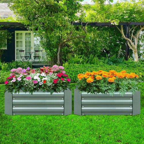 90cm Rectangle Galvanised Raised Garden Bed Vegetable Herb Flower Outdoor Planter Box - Image 5
