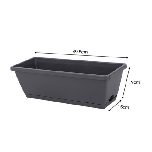 49.5cm Black Planter Vegetable Herb Flower Outdoor Plastic Box with Holder Balcony Garden Decor Set of 4 - Image 5