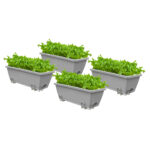 49.5cm Gray Planter Vegetable Herb Flower Outdoor Plastic Box with Holder Balcony Garden Decor Set of 4