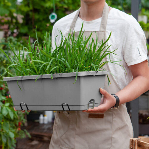 49.5cm Gray Planter Vegetable Herb Flower Outdoor Plastic Box with Holder Balcony Garden Decor Set of 4 - Image 4