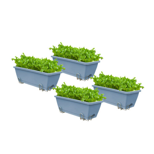 49.5cm Blue Planter Vegetable Herb Flower Outdoor Plastic Box with Holder Balcony Garden Decor Set of 4