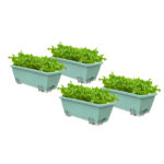 49.5cm Green Planter Vegetable Herb Flower Outdoor Plastic Box with Holder Balcony Garden Decor Set of 4