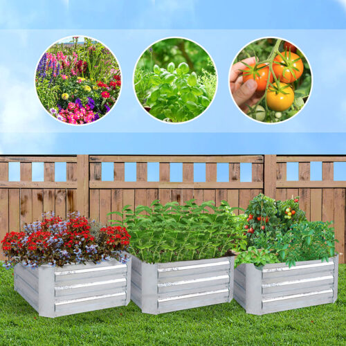 90cm Square Galvanised Raised Garden Bed Vegetable Herb Flower Outdoor Planter Box - Image 3