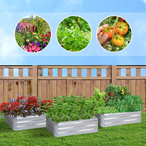 120cm Rectangle Galvanised Raised Garden Bed Vegetable Herb Flower Outdoor Planter Box - Image 3