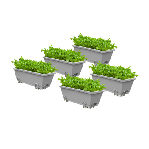 49.5cm Gray Planter Vegetable Herb Flower Outdoor Plastic Box with Holder Balcony Garden Decor Set of 5
