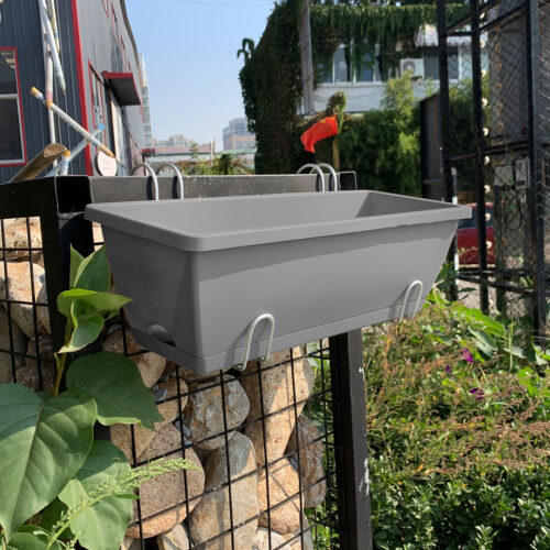 49.5cm Gray Planter Vegetable Herb Flower Outdoor Plastic Box with Holder Balcony Garden Decor Set of 5 - Image 6