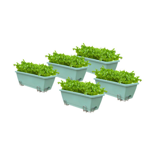 49.5cm Green Planter Vegetable Herb Flower Outdoor Plastic Box with Holder Balcony Garden Decor Set of 5