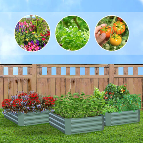 100cm Square Galvanised Raised Garden Bed Vegetable Herb Flower Outdoor Planter Box - Image 3