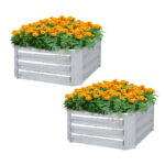 2x 60cm Square Galvanised Raised Garden Bed Vegetable Herb Flower Outdoor Planter Box