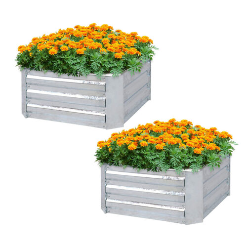 2x 60cm Square Galvanised Raised Garden Bed Vegetable Herb Flower Outdoor Planter Box