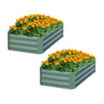 2x 90cm Rectangle Galvanised Raised Garden Bed Vegetable Herb Flower Outdoor Planter Box