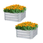 2x 90cm Square Galvanised Raised Garden Bed Vegetable Herb Flower Outdoor Planter Box