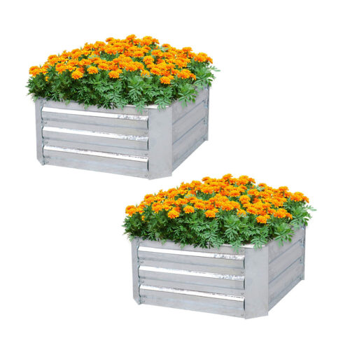 2x 90cm Square Galvanised Raised Garden Bed Vegetable Herb Flower Outdoor Planter Box