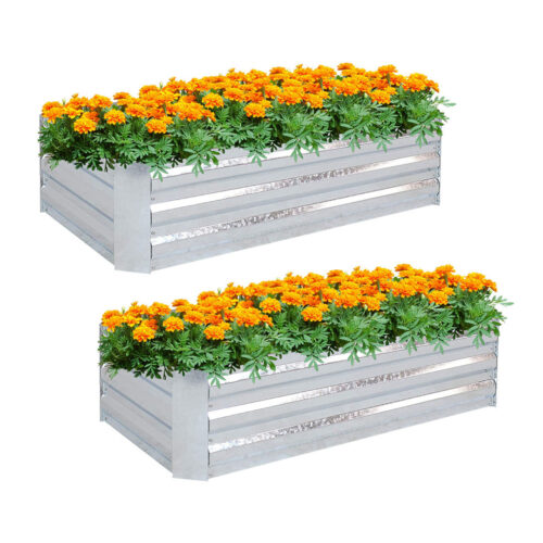 2x 120cm Rectangle Galvanised Raised Garden Bed Vegetable Herb Flower Outdoor Planter Box