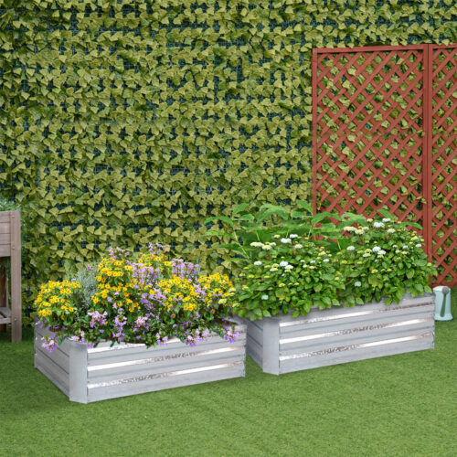 2x 120cm Rectangle Galvanised Raised Garden Bed Vegetable Herb Flower Outdoor Planter Box - Image 2