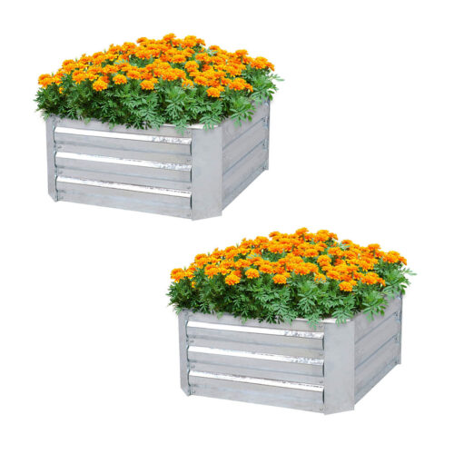 2x 100cm Square Galvanised Raised Garden Bed Vegetable Herb Flower Outdoor Planter Box