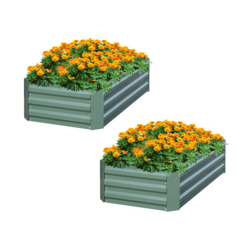 2x 120X60cm Rectangle Galvanised Raised Garden Bed Vegetable Herb Flower Outdoor Planter Box