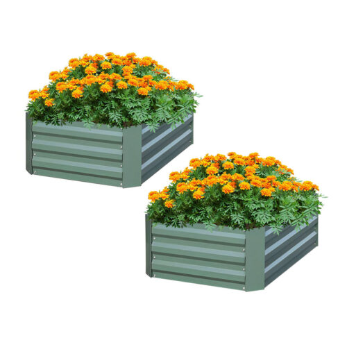 2x 100cm Square Galvanised Raised Garden Bed Vegetable Herb Flower Outdoor Planter Box