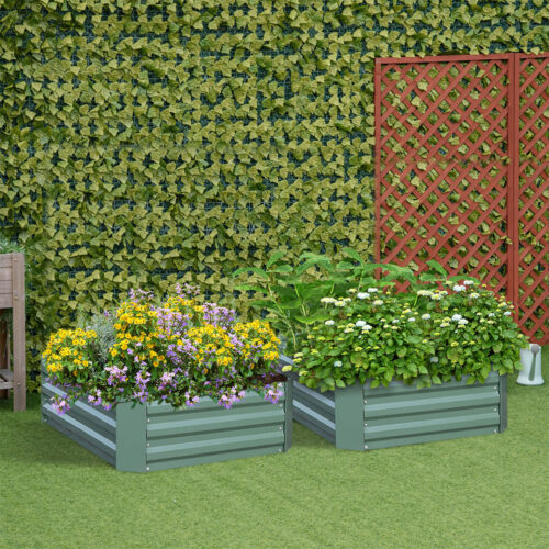 2x 100cm Square Galvanised Raised Garden Bed Vegetable Herb Flower Outdoor Planter Box - Image 2