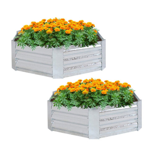 2x 60cm Hexagon Shape Galvanised Raised Garden Bed Vegetable Herb Flower Outdoor Planter Box