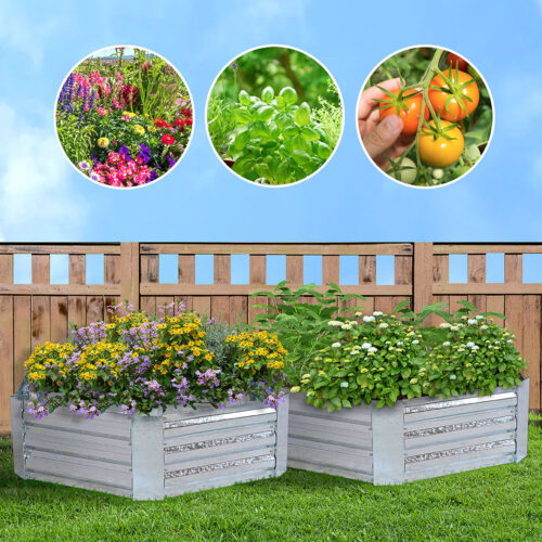 2x 60cm Hexagon Shape Galvanised Raised Garden Bed Vegetable Herb Flower Outdoor Planter Box - Image 3