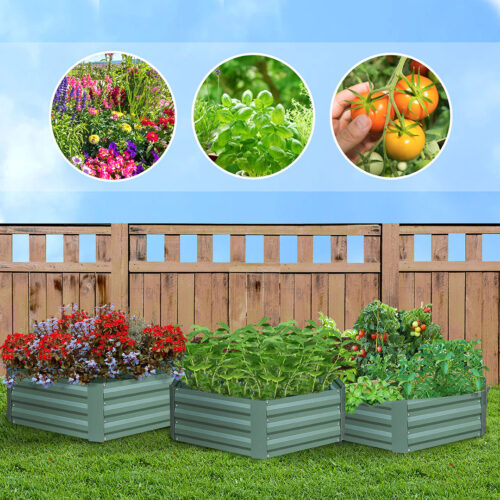 2x 60cm Hexagon Shape Galvanised Raised Garden Bed Vegetable Herb Flower Outdoor Planter Box - Image 3