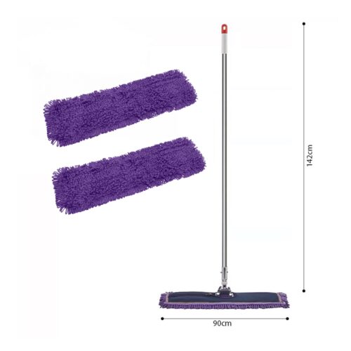 90cm Purple Microfiber Flat Mop Floor Cleaning Pads Rotating Dust Remover - Image 5