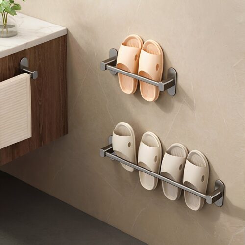 49cm Wall-Mounted Slipper Organiser Adhesive Storage Space-Saving Wall Rack - Image 3