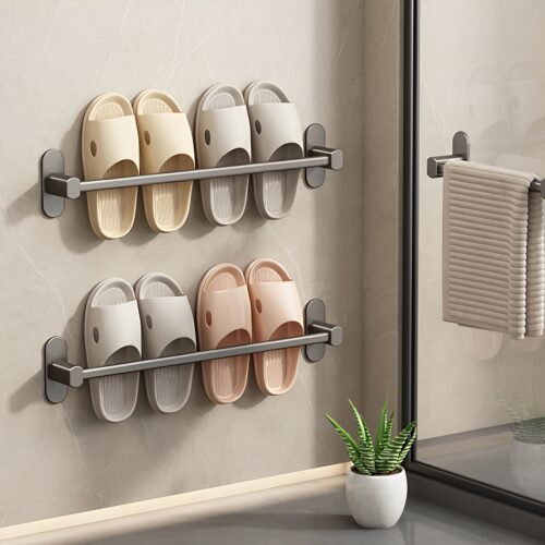 49cm Wall-Mounted Slipper Organiser Adhesive Storage Space-Saving Wall Rack - Image 4