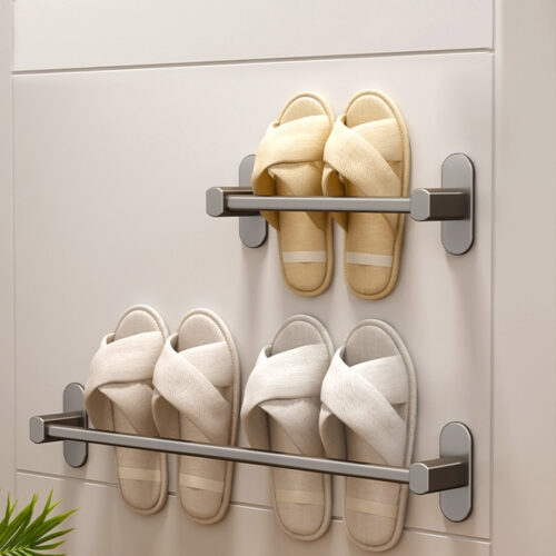 49cm Wall-Mounted Slipper Organiser Adhesive Storage Space-Saving Wall Rack - Image 5