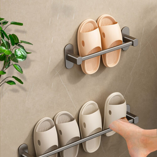 49cm Wall-Mounted Slipper Organiser Adhesive Storage Space-Saving Wall Rack - Image 7