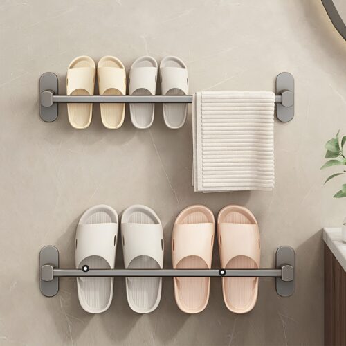 49cm Wall-Mounted Slipper Organiser Adhesive Storage Space-Saving Wall Rack - Image 8