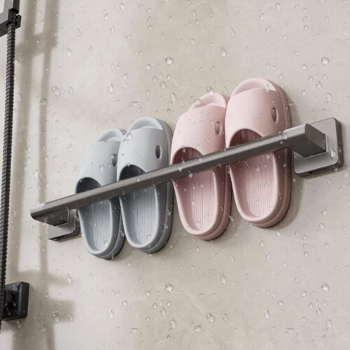 49cm Wall-Mounted Slipper Organiser Adhesive Storage Space-Saving Wall Rack - Image 9
