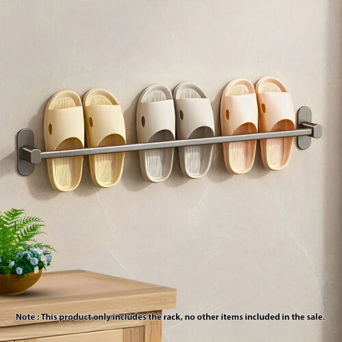 69cm Wall-Mounted Slipper Organiser Adhesive Storage Space-Saving Wall Rack - Image 2