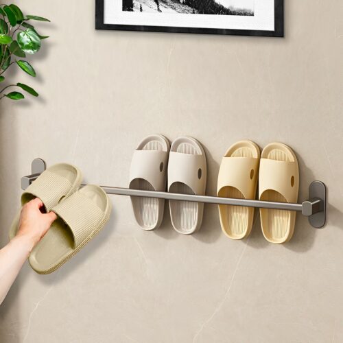69cm Wall-Mounted Slipper Organiser Adhesive Storage Space-Saving Wall Rack - Image 6