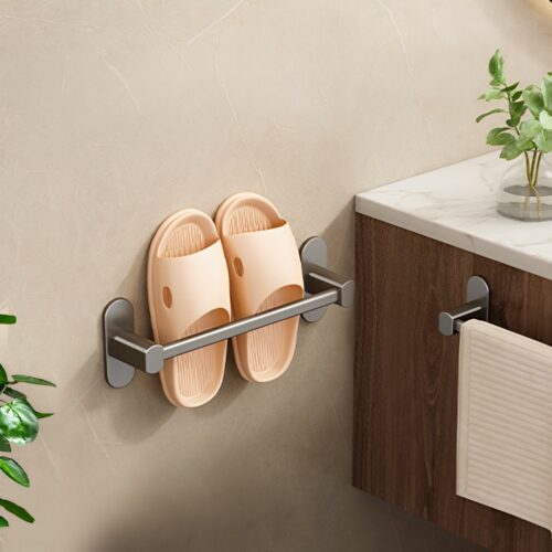 2x 29cm Wall-Mounted Slipper Organiser Adhesive Storage Space-Saving Wall Rack - Image 4