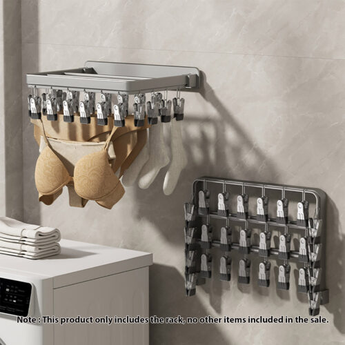 Wall-Mounted Clothes Hanger Multi-Clamp Laundry Drying Wall Rack - Image 2