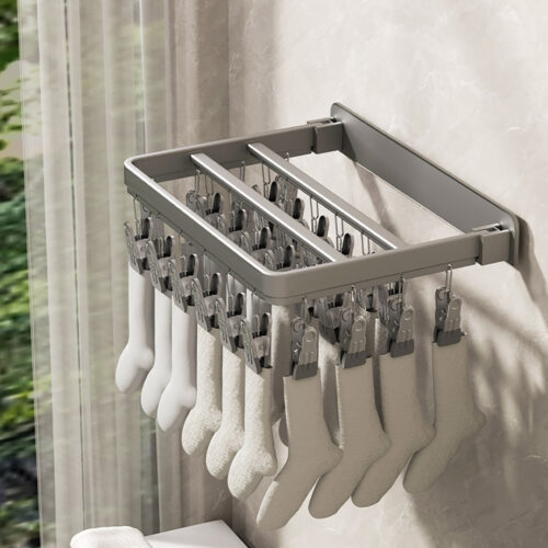 Wall-Mounted Clothes Hanger Multi-Clamp Laundry Drying Wall Rack - Image 3