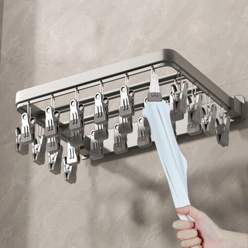 Wall-Mounted Clothes Hanger Multi-Clamp Laundry Drying Wall Rack - Image 4