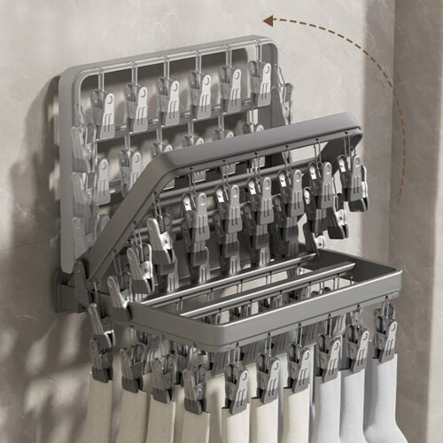 Wall-Mounted Clothes Hanger Multi-Clamp Laundry Drying Wall Rack - Image 6